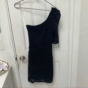 Body Central Dresses | New One Shoulder Black Lace Mini Bodycon Dress Taylor Swift Vibes Reputation | Color: Black | Size: S | Octojazzz's Closet